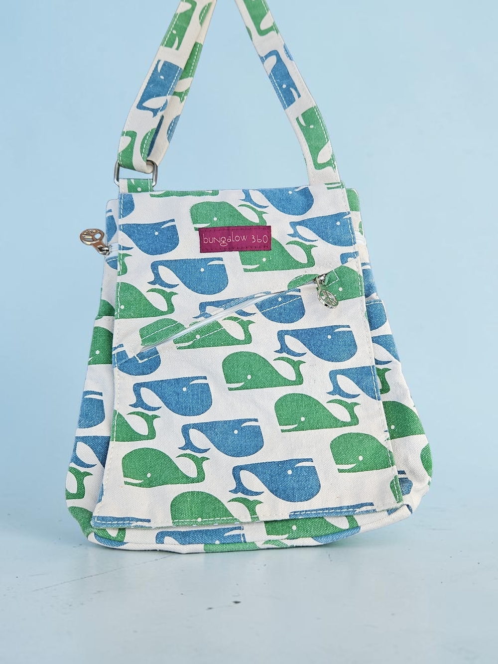 bungalow 360 Blue & Green Whale Canvas Crossbody Bag